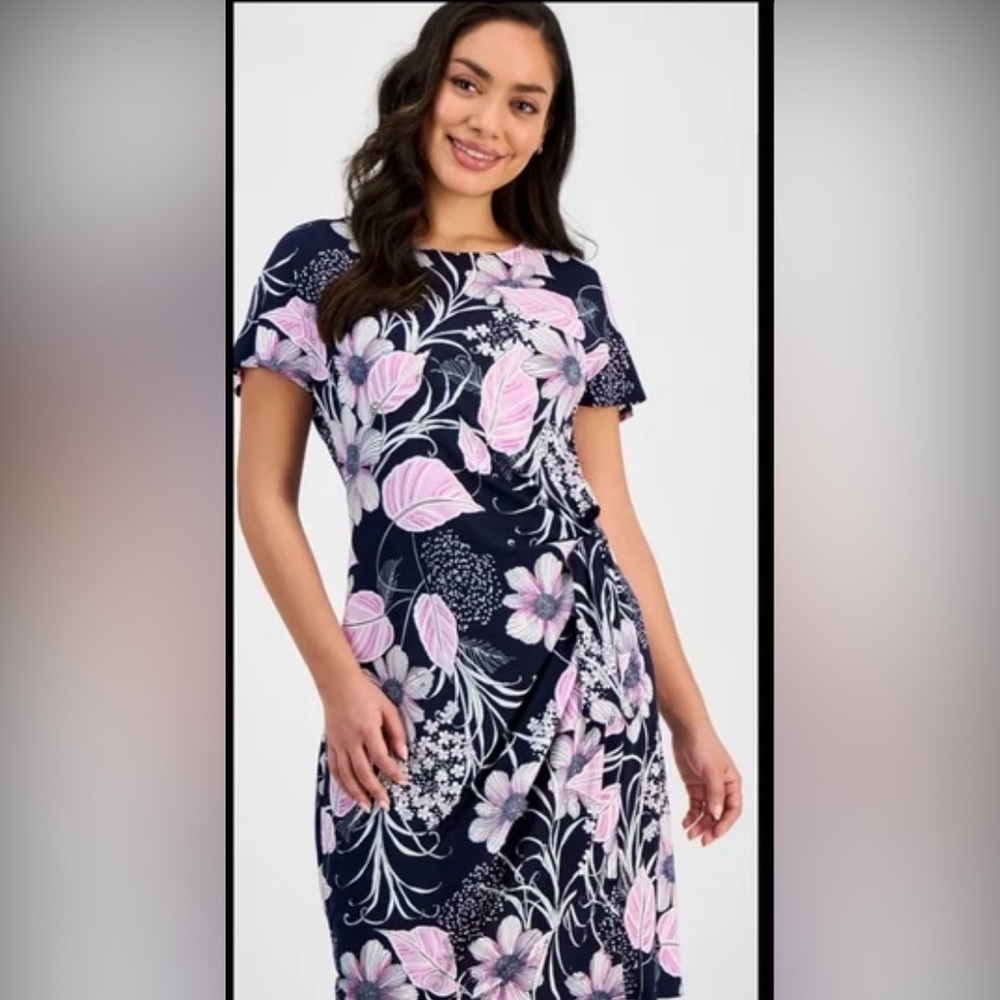 Robbie Bee Petite Floral
Printed Jersey Side-Tie Sheath
Dress L